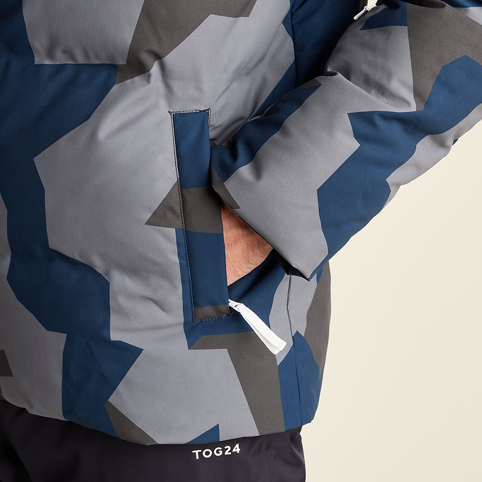 Davos Mens Shower Resistant Insulated Ski Jacket - Blue Geo Camo Print