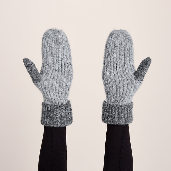 Daz Brushed Colour Block Knit Mitten - Light Grey Melange