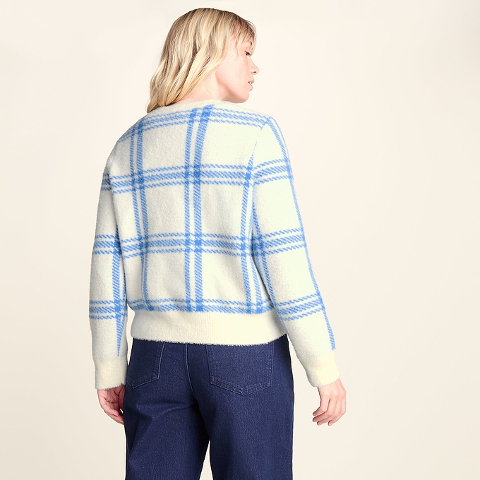 Delilah Womens Checked Chunky Knit Jumper - Vanilla & Cobalt Check