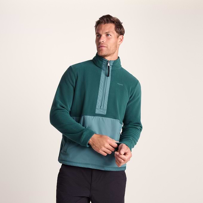 Dowson Mens Relaxed Fit Microfleece Zip Neck - Hydro Blue/Dark Turquoise