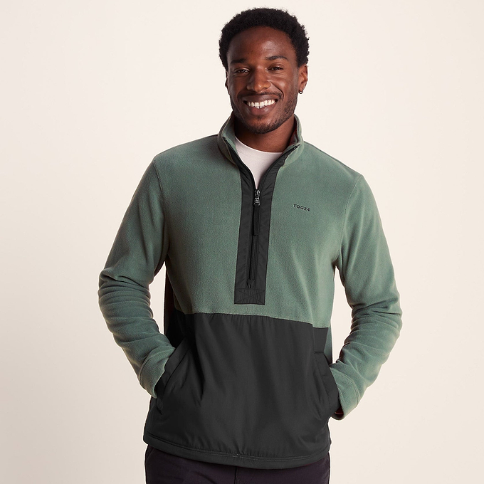 Dowson Mens Relaxed Fit Microfleece Zip Neck - Black/Light Forest
