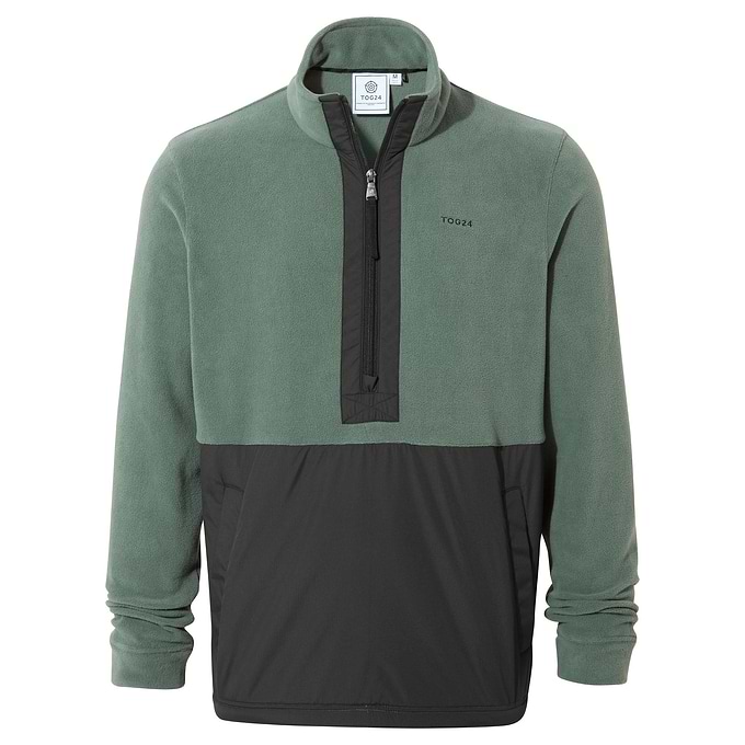 Dowson Mens Relaxed Fit Microfleece Zip Neck - Black/Light Forest