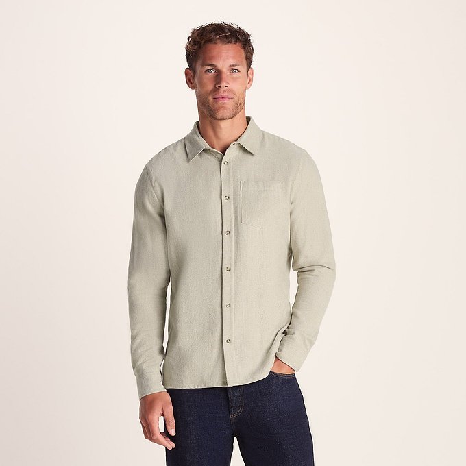 Draper Mens Long Sleeve Cotton Herringbone Shirt - Hazelnut