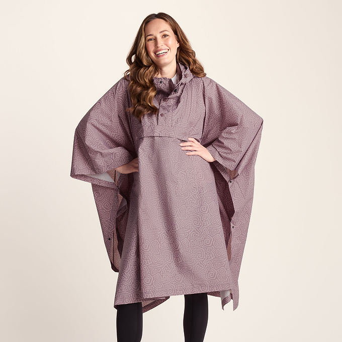 Drench Unisex Waterproof Poncho - Dusky Pink Wiggle Print