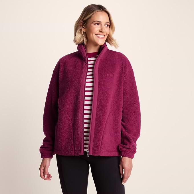 Emilie Womens Relaxed Fit Sherpa Fleece - Washed Burgundy