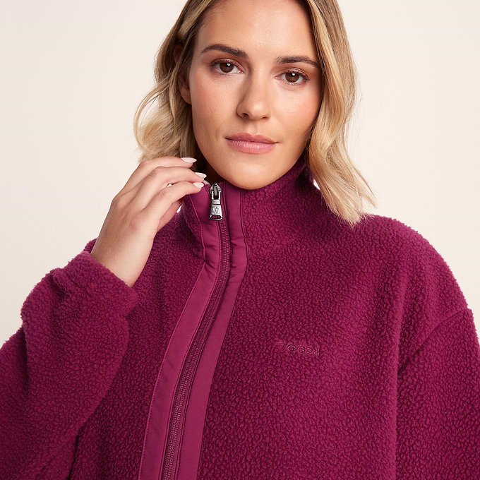 Emilie Womens Relaxed Fit Sherpa Fleece - Washed Burgundy