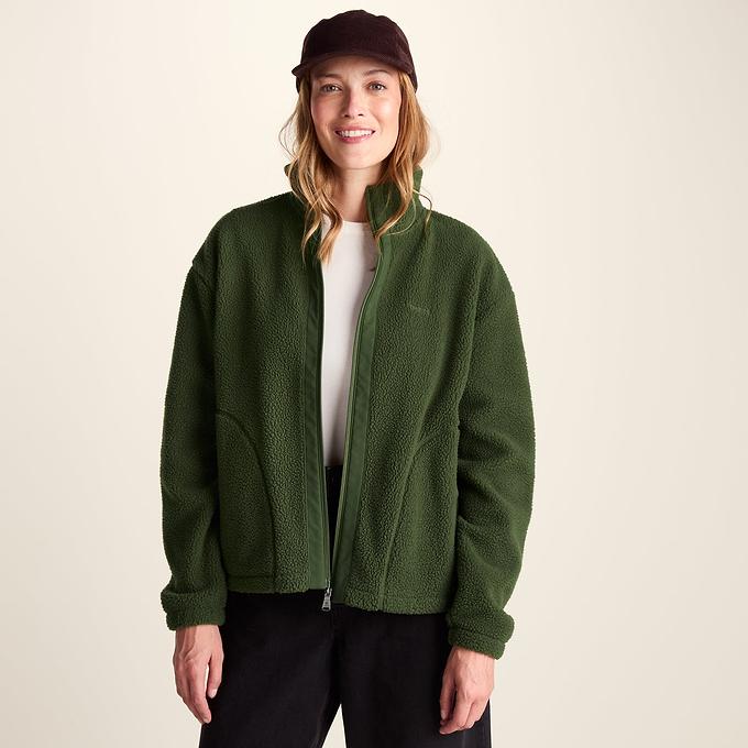 Emilie Womens Relaxed Fit Sherpa Fleece - Olive Green