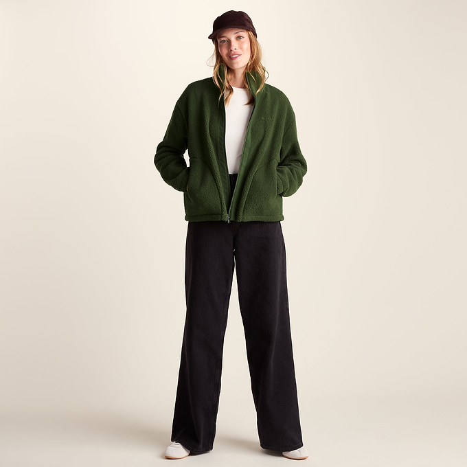 Emilie Womens Relaxed Fit Sherpa Fleece - Olive Green