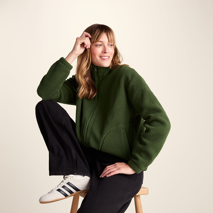Emilie Womens Relaxed Fit Sherpa Fleece - Olive Green
