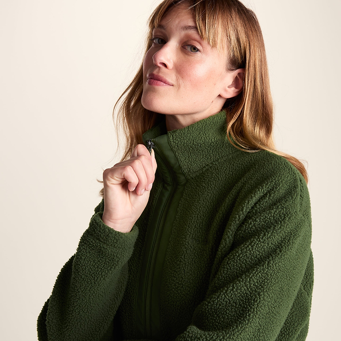 Emilie Womens Relaxed Fit Sherpa Fleece - Olive Green