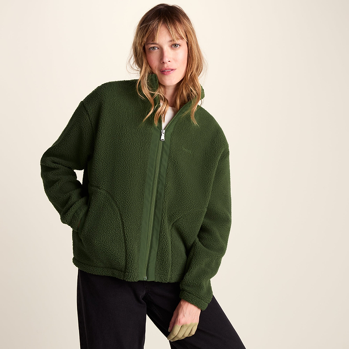 Emilie Womens Relaxed Fit Sherpa Fleece - Olive Green