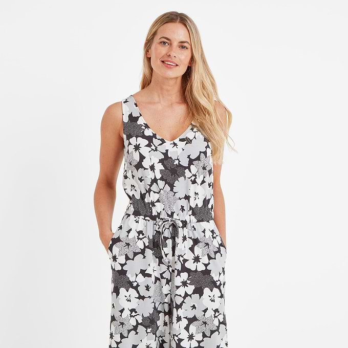 Emmie Womens Supersoft Jumpsuit - Black Floral Print