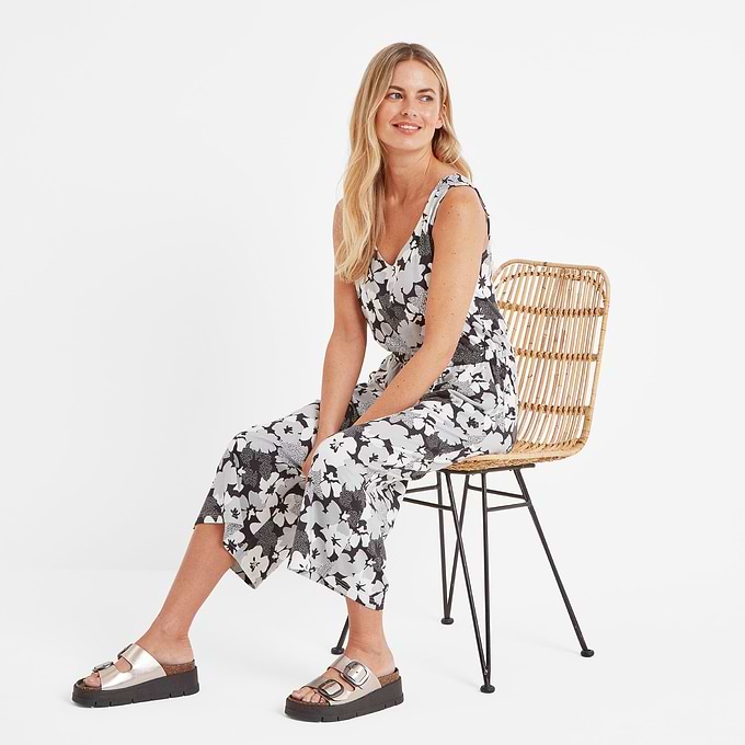 Emmie Womens Supersoft Jumpsuit - Black Floral Print