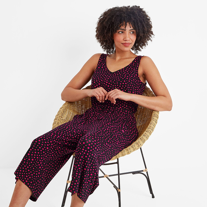 Emmie Womens Supersoft Jumpsuit - Magenta Star Print