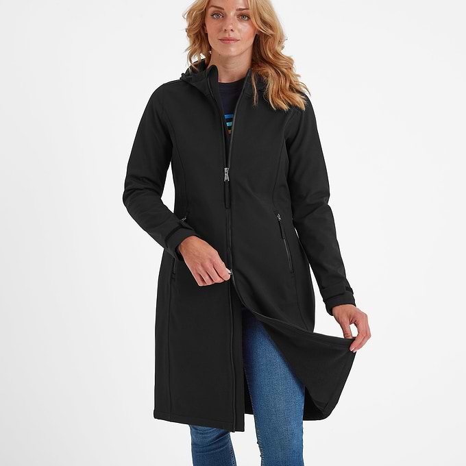 Enya Womens Longline Waterproof Softshell Jacket - Black
