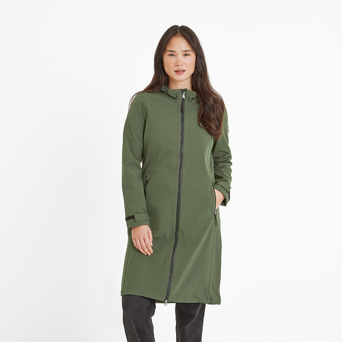 Enya Womens Longline Waterproof Softshell Jacket - Dark Green