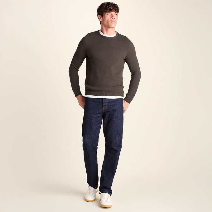 Ethan Mens Crew Neck Knit Jumper - Ash Brown