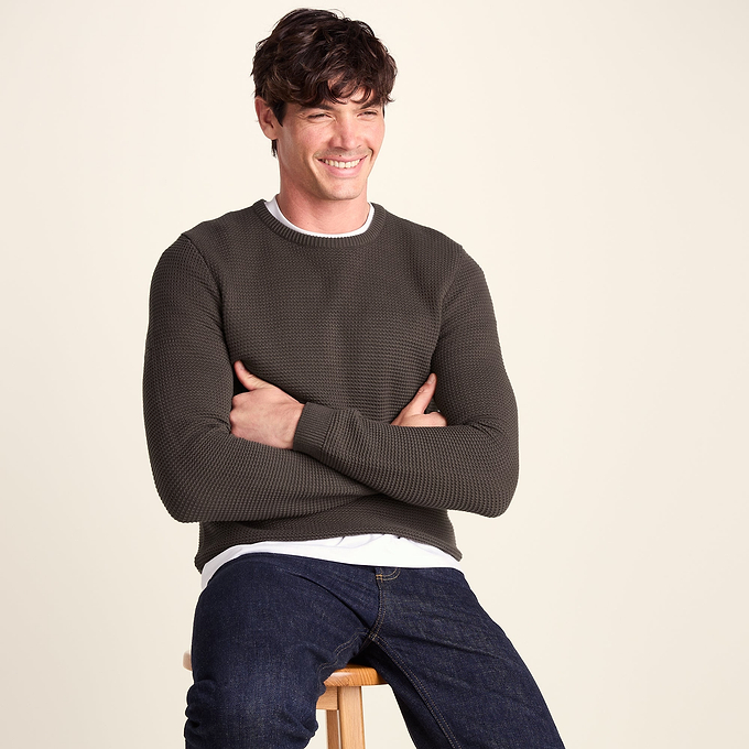Ethan Mens Crew Neck Knit Jumper - Ash Brown