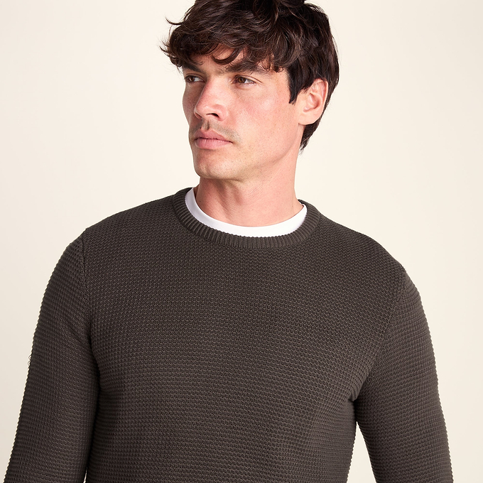 Ethan Mens Crew Neck Knit Jumper - Ash Brown
