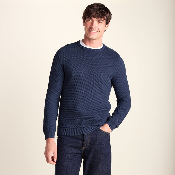 Ethan Mens Crew Neck Knit Jumper - Smokey Blue