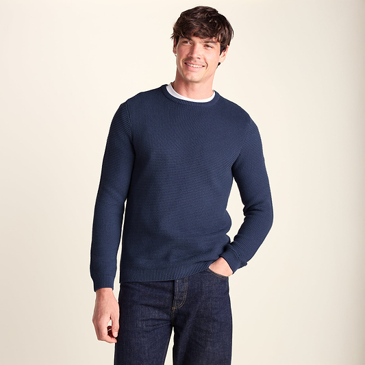 Ethan Mens Crew Neck Knit Jumper - Smokey Blue