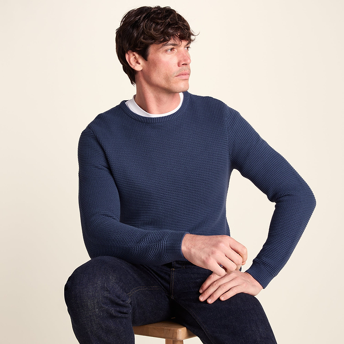 Ethan Mens Crew Neck Knit Jumper - Smokey Blue