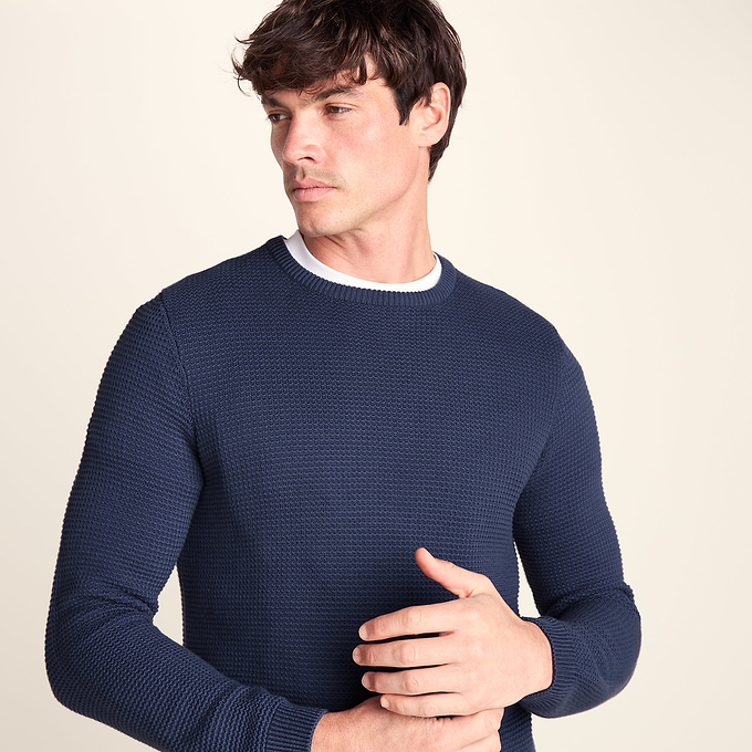 Ethan Mens Crew Neck Knit Jumper - Smokey Blue