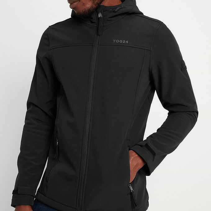 Feizor Mens Shower Resistant Softshell Hooded Jacket - Black