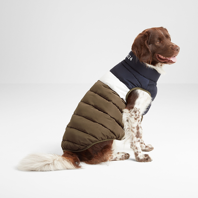 Fetch Padded Dog Coat - Faded Khaki/Dark Indigo/Optic White