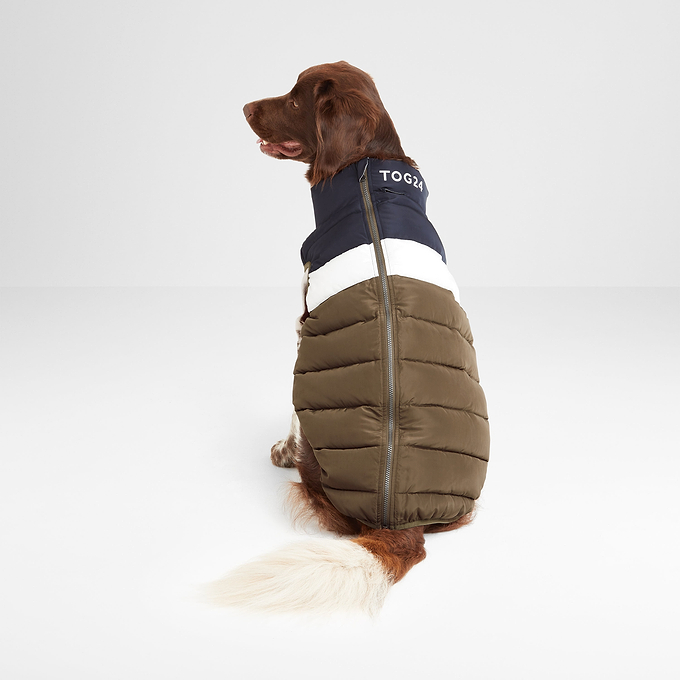 Fetch Padded Dog Coat - Faded Khaki/Dark Indigo/Optic White