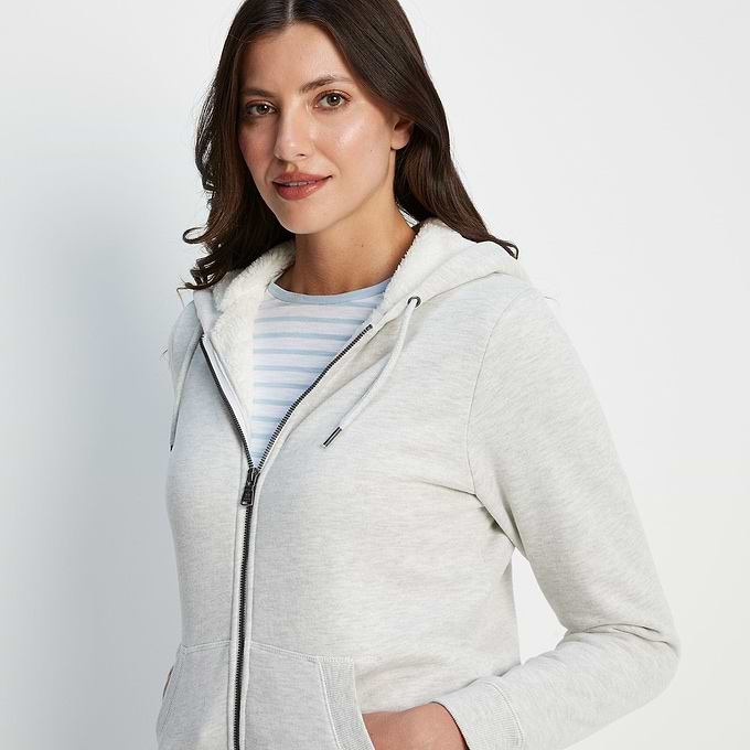 Finch Womens Supersoft Sherpa Fleece Lined Hoody - White Sand Marl