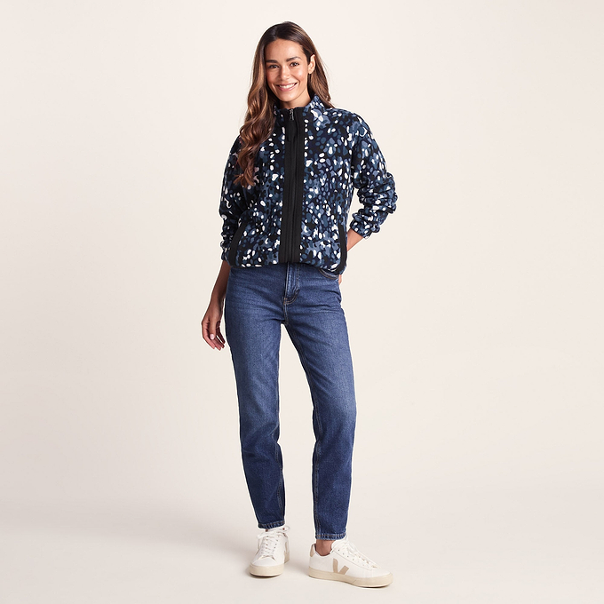 Firan Womens Relaxed Fit Microfleece Jacket - Oxford Blue Pebble Print