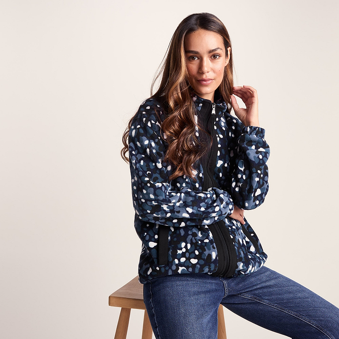 Firan Womens Relaxed Fit Microfleece Jacket - Oxford Blue Pebble Print