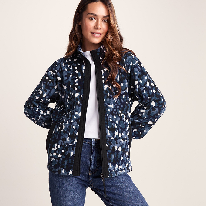 Firan Womens Relaxed Fit Microfleece Jacket - Oxford Blue Pebble Print