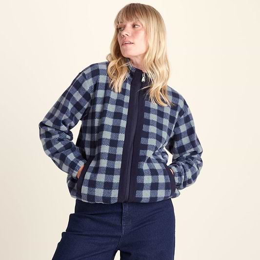 Firan Womens Fleece Jacket - Grey Melange/Navy Gingham