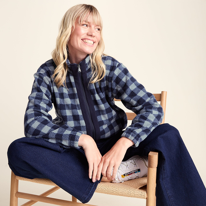 Firan Womens Fleece Jacket - Grey Melange/Navy Gingham