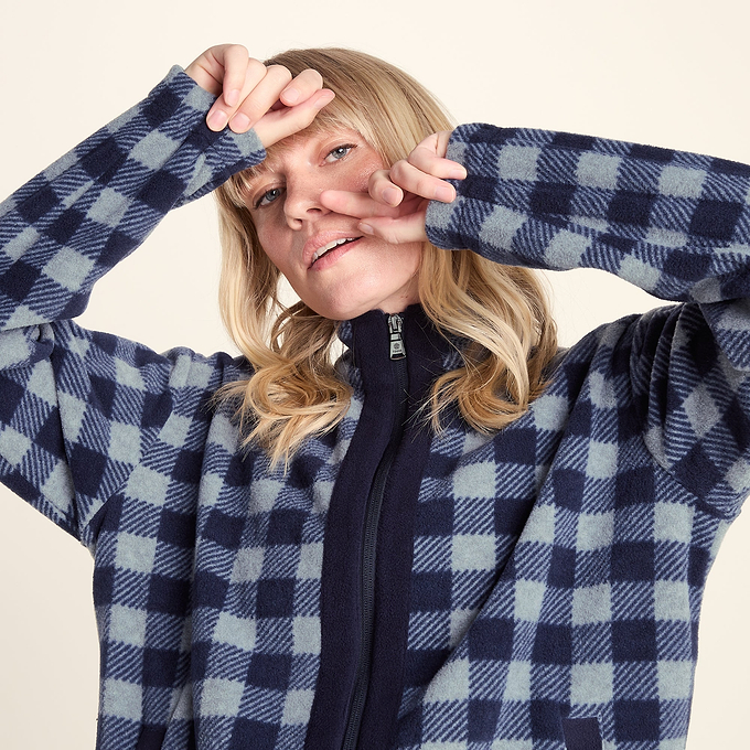 Firan Womens Fleece Jacket - Grey Melange/Navy Gingham