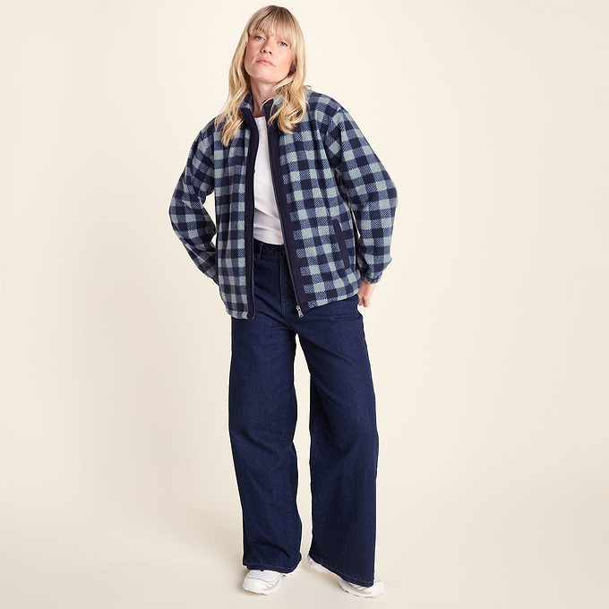 Firan Womens Fleece Jacket - Grey Melange/Navy Gingham