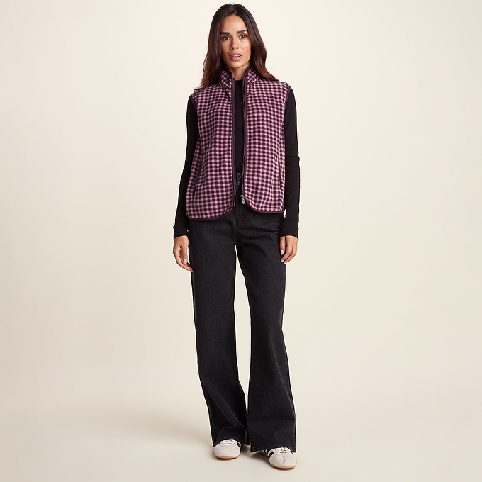 Firth Womens Gingham Midweight Microfleece Gilet - Mauve Gingham