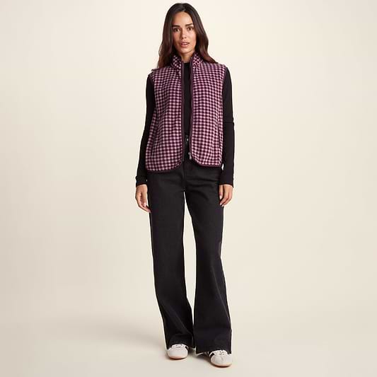 Firth Womens Gingham Midweight Microfleece Gilet - Mauve Gingham
