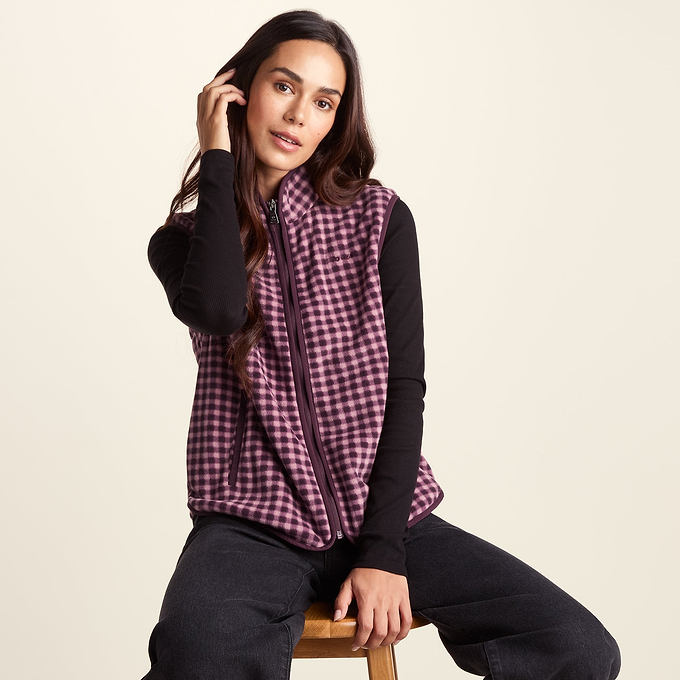 Firth Womens Gingham Midweight Microfleece Gilet - Mauve Gingham