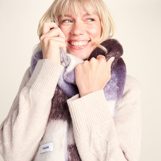 Freda Heavyweight Brushed Checked Blanket Scarf - Huckleberry Check
