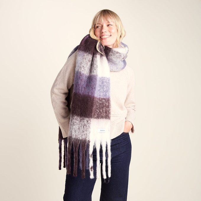 Freda Heavyweight Brushed Checked Blanket Scarf - Huckleberry Check