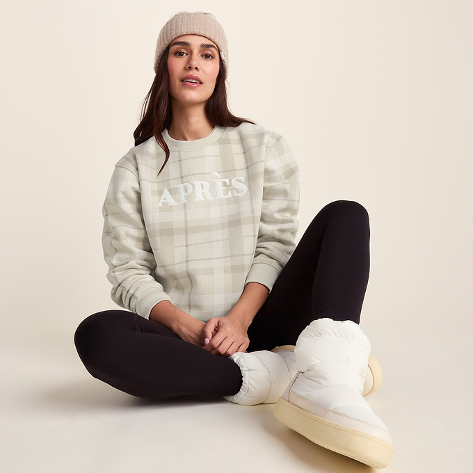 Gina Womens Supersoft Check Print Crew Neck Sweatshirt - Simply Taupe Check