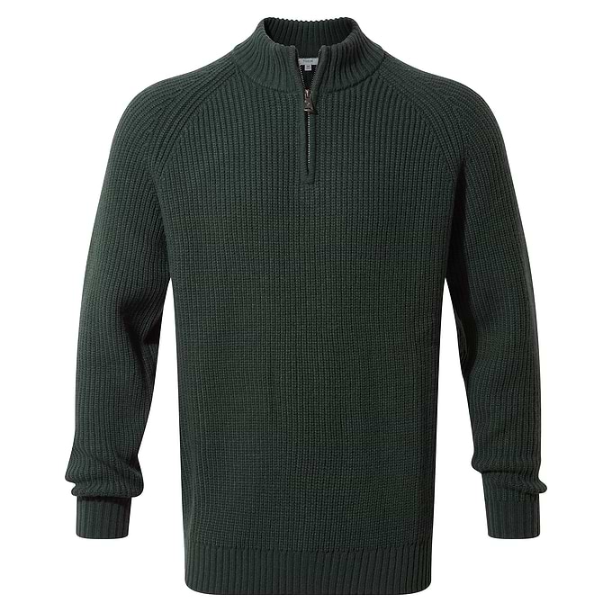 Glen Mens Chunky Knitted Zip Neck Jumper - Racing Green