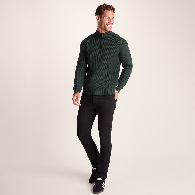 Glen Mens Chunky Knitted Zip Neck Jumper - Racing Green