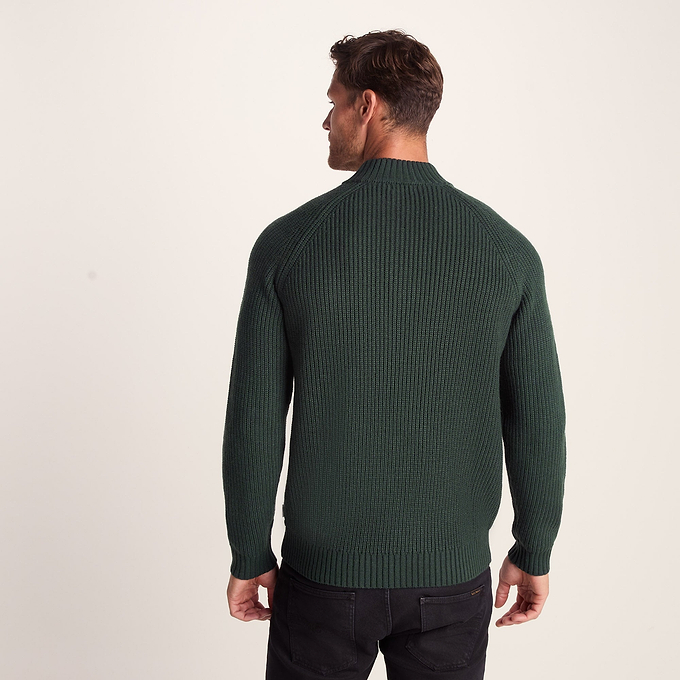 Glen Mens Chunky Knitted Zip Neck Jumper - Racing Green