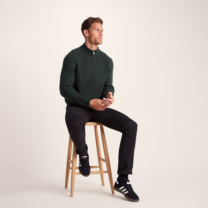 Glen Mens Chunky Knitted Zip Neck Jumper - Racing Green