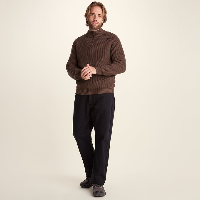Glen Mens Chunky Knitted Zip Neck Jumper - Chestnut Brown