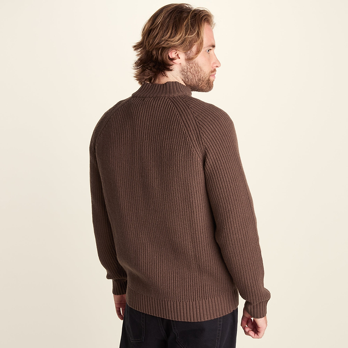 Glen Mens Chunky Knitted Zip Neck Jumper - Chestnut Brown